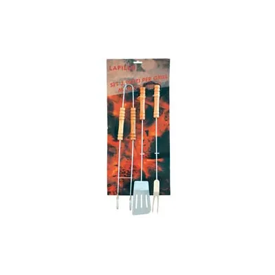 SET UTENSLI ACCIAIO CROMATO PER BARBECUE IN SET 3 PEZZI