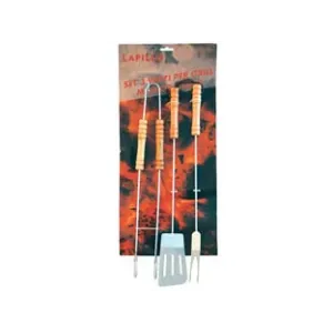 SET UTENSLI ACCIAIO CROMATO PER BARBECUE IN SET 3 PEZZI