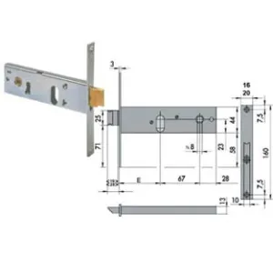 SERRATURA DA INFILARE PER FASCE CATEN. E SCROCCO MM.44 H 44150 44151