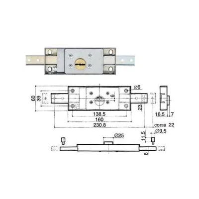 SERRATURA SERRANDA CENTRALE CILINDRO FISSO DOPPIA MAPPA 8601