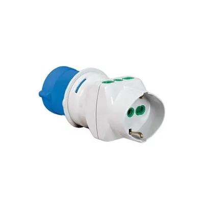 ADATTATORE INDUSTRIALE CON SPINA CEE IP44 E PRESE BIPASSO E SCHUKO