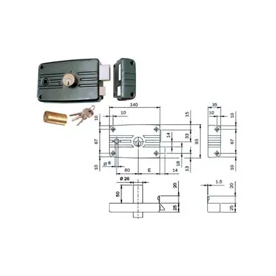 SERRATURA APPLICARE PORTE FERRO QUADRO CIL.FISSO C/ALETTA 481/482