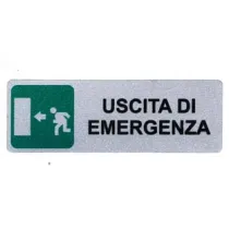 TARGHETTA ADESIVA "USCITA DI EMERGENZA" (FRECCIA A SINISTRA)