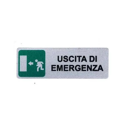 TARGHETTA ADESIVA "USCITA DI EMERGENZA" (FRECCIA A SINISTRA)