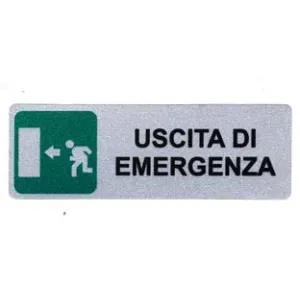 TARGHETTA ADESIVA "USCITA DI EMERGENZA" (FRECCIA A SINISTRA)