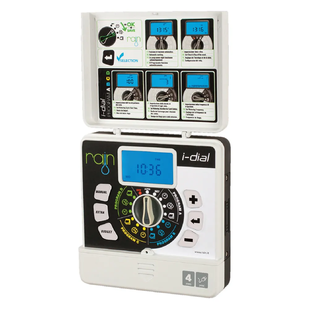 CENTRALINA PER IRRIGAZIONE RAIN 'I-DIAL' 4 stazioni - 24VAC grigio CENTRALINA PER IRRIGAZIONE RAIN 'I-DIAL' 4 stazioni - 24VAC grigio