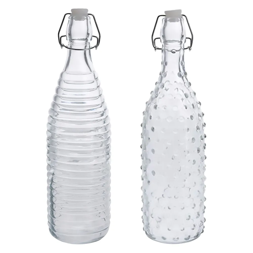 BOTTIGLIA IN VETRO 'DOPPIO DECORO' 1000 ml fondo bianco BOTTIGLIA IN VETRO 'DOPPIO DECORO' 1000 ml fondo bianco