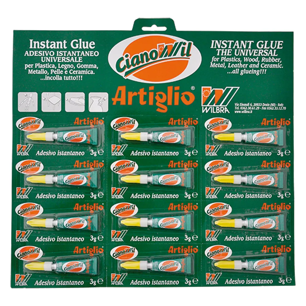 ADESIVO CIANOCRILATO 'ARTIGLIO CIANOWIL' gr.3 - 12 tubetti display appendib. ADESIVO CIANOCRILATO 'ARTIGLIO CIANOWIL' gr.3 - 12 tubetti display appendib.