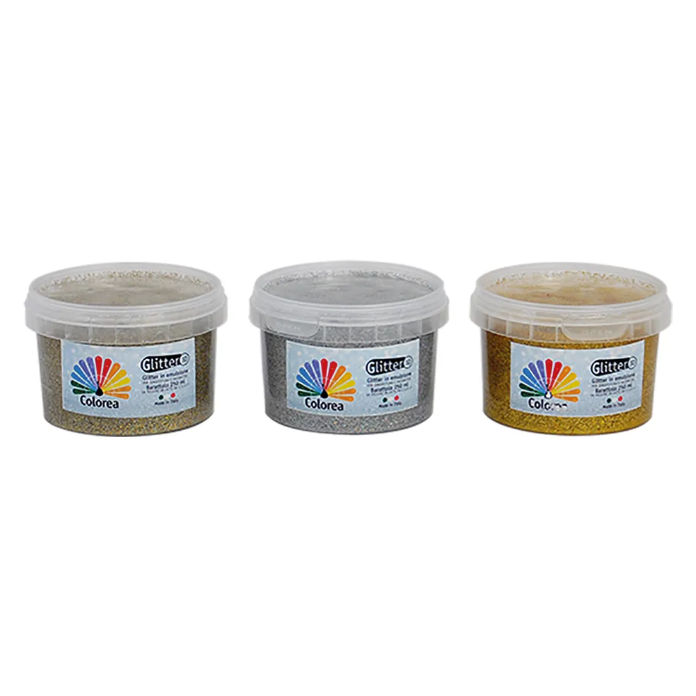 GLITTER PRISMATICI PER DECORAZIONI ml.250 - color argento/oro GLITTER PRISMATICI PER DECORAZIONI ml.250 - color argento/oro