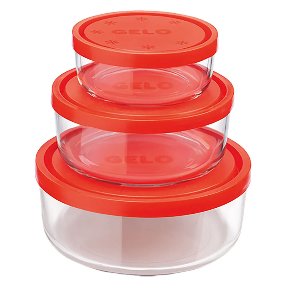 CONTENITORE TONDO IN VETRO SET 'GELO BOX' coperchio plastica rossa CONTENITORE TONDO IN VETRO SET 'GELO BOX' coperchio plastica rossa