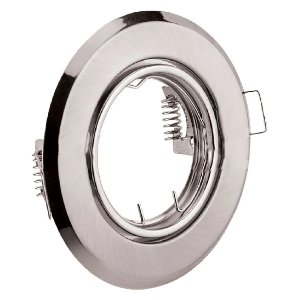 PORTAFARETTO LED ORIENTABILE IN METALLO colore satinato Ø 93 x h.27 mm. Ø imbocco 65 mm. PORTAFARETTO LED ORIENTABILE IN METALLO colore satinato Ø 93 x h.27 mm. Ø imbocco 65 mm.