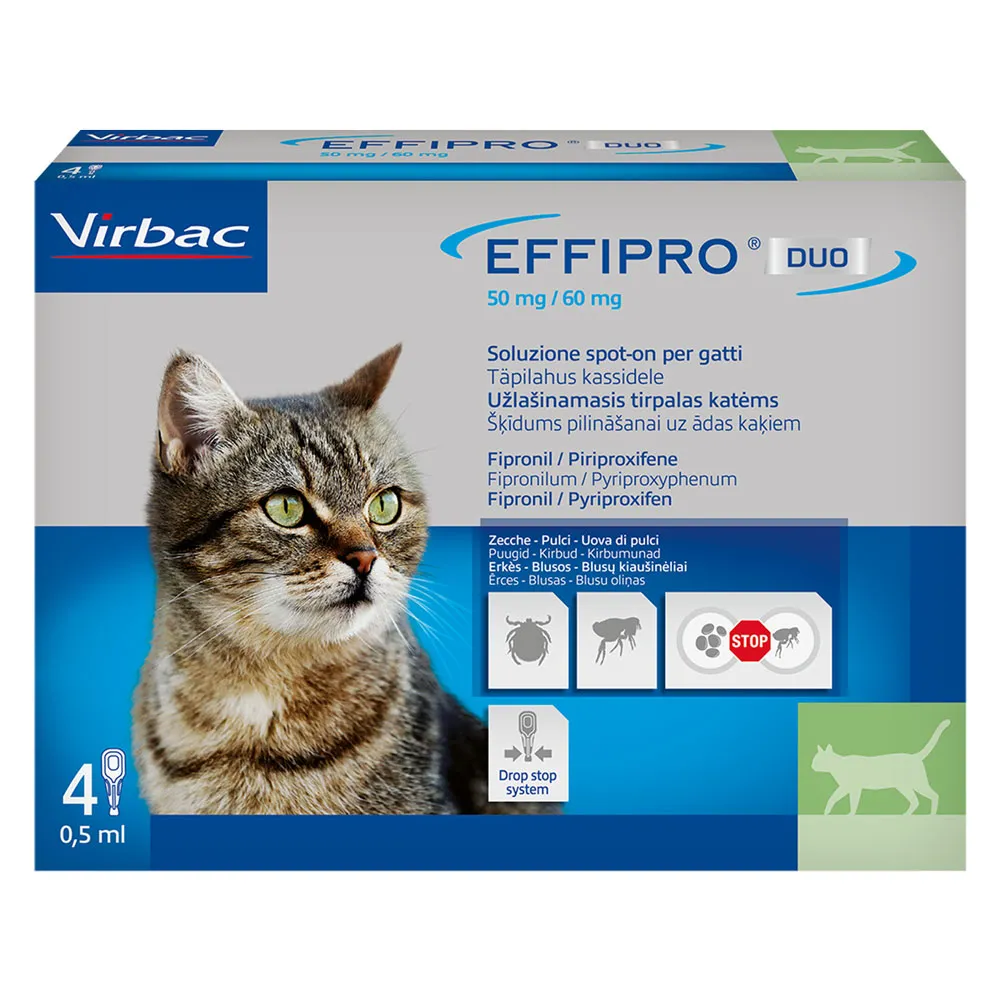 ANTIPARASSITARIO 'EFFIPRO DUO' 'Gatto' da 1 a 6 kg - 4 pipette ml 0 ANTIPARASSITARIO 'EFFIPRO DUO' 'Gatto' da 1 a 6 kg - 4 pipette ml 0