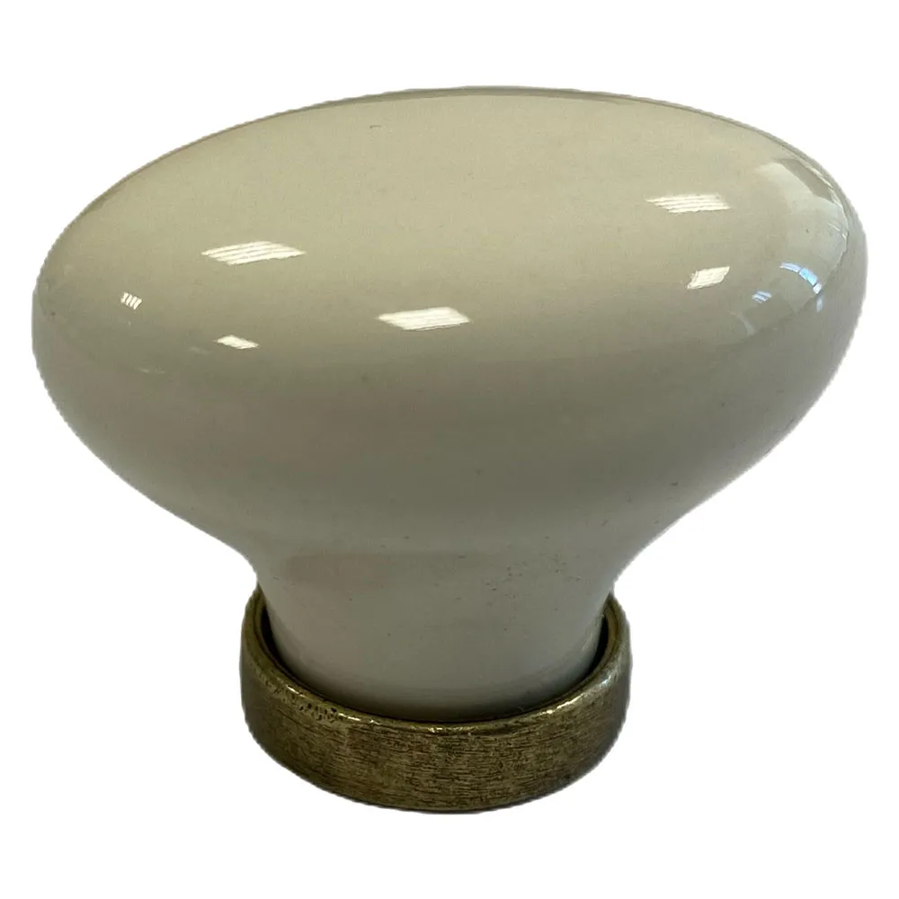 POMOLO PER MOBILI 'OVALE' base oro luc. / fondo bianco senza decoro POMOLO PER MOBILI 'OVALE' base oro luc. / fondo bianco senza decoro