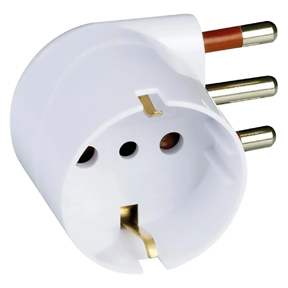 ADATTATORE SINGOLO SPINA 90° 'SALVASPAZIO' spina 2P + T 10A ADATTATORE SINGOLO SPINA 90° 'SALVASPAZIO' spina 2P + T 10A