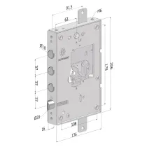 SERRATURA DA APPLICARE TRIPLICE PER PORTE BLINDATE SENZA NUCLEO '250' interasse pistoni 28 mm  - DX