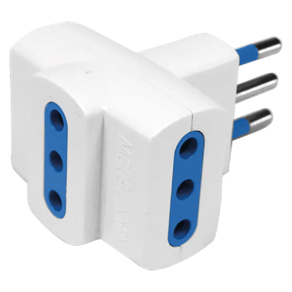 ADATTATORE TRIPLO pr.3 x 2P+T10A - sp.2P+T10A (scatola appendibile) ADATTATORE TRIPLO pr.3 x 2P+T10A - sp.2P+T10A (scatola appendibile)