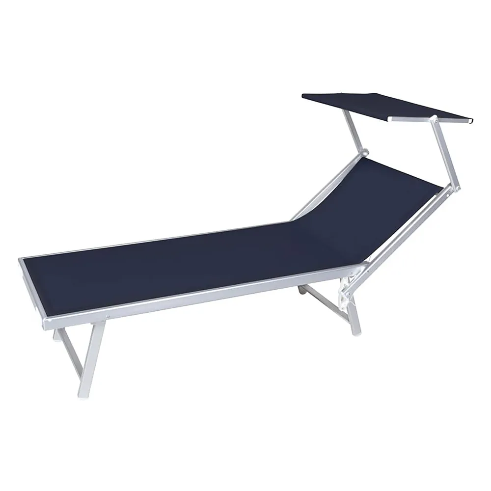 LETTINO SPIAGGIA CON PARASOLE cm 189 x 61 x h 38 - telo blu navy LETTINO SPIAGGIA CON PARASOLE cm 189 x 61 x h 38 - telo blu navy