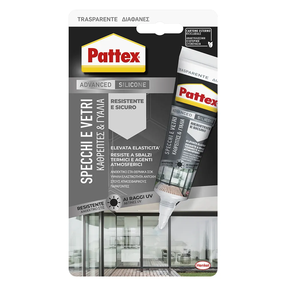 SILICONE NEUTRO 'PATTEX VETRI' trasparente - ml 50 SILICONE NEUTRO 'PATTEX VETRI' trasparente - ml 50