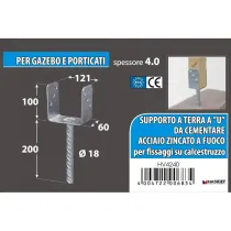 Supporto a "U" per pali Misura X X X: 71 x 65 x 105 x 200 mm.