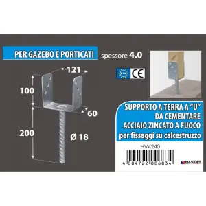 Supporto a "U" per pali Misura X X X: 71 x 65 x 105 x 200 mm.