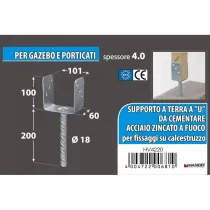 Supporto a "U" per pali Misura X X X: 71 x 65 x 105 x 200 mm.
