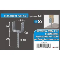 Supporto a "U" per pali Misura X X X: 71 x 65 x 105 x 200 mm.