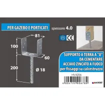 Supporto a "U" per pali Misura X X X: 71 x 65 x 105 x 200 mm.