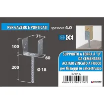 Supporto a "U" per pali Misura X X X: 71 x 65 x 105 x 200 mm.