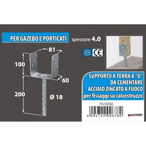 Supporto a "U" per pali Misura X X X: 101 x 65 x 105 x 200 mm.