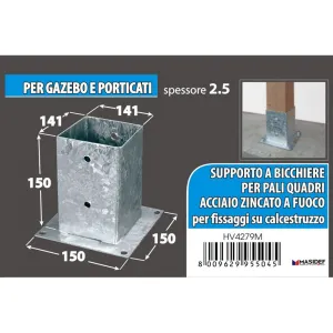 Ancoraggio d'appoggio per travi Misura X X X: 71 x 71 x 150 x 150 mm.