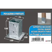 Ancoraggio d'appoggio per travi Misura X X X: 71 x 71 x 150 x 150 mm.