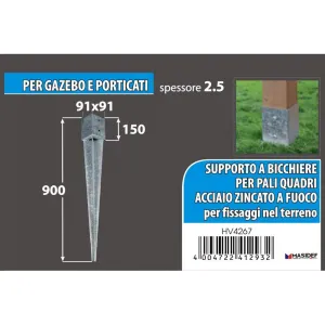 PORTAPALI ZINCATO A FUOCO (4 Fori) A PUNTA - Diverse Misure Misura X X X: 91 x 91 x 150 x 750 mm.