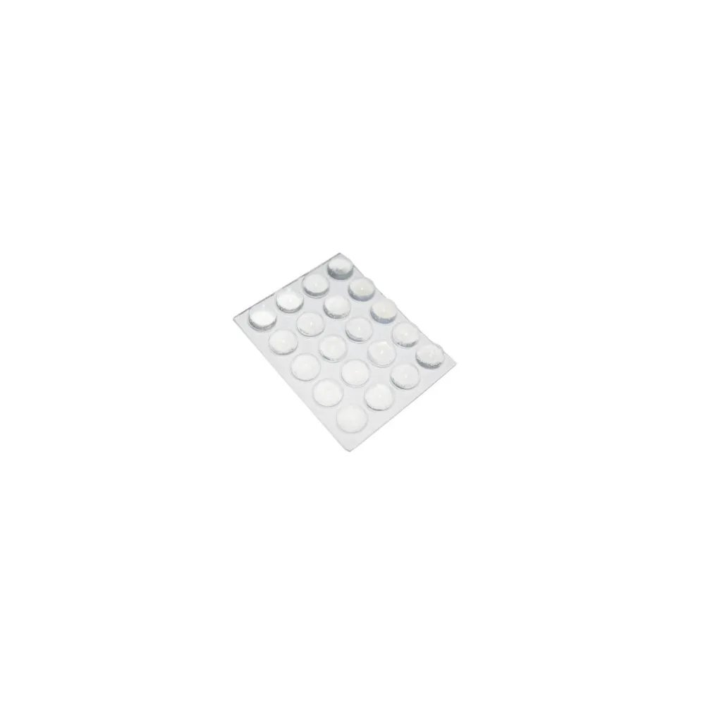 Paracolpi adesivi tondi trasparenti Dimensione Ø/X protezioni: Ø 19 mm. X sp. 9,5 mm. Paracolpi adesivi tondi trasparenti Dimensione Ø/X protezioni: Ø 19 mm. X sp. 9,5 mm.