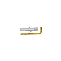 Tasselli in nylon senza collarino con gancio appendi quadri  Ø 4 x 20 mm. Vite 2,5 x 32 mm Confezione: Blister 20 pz