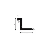 Cantonali verniciate nere Dimensioni Ø/X bandella: 200 X 200 mm.