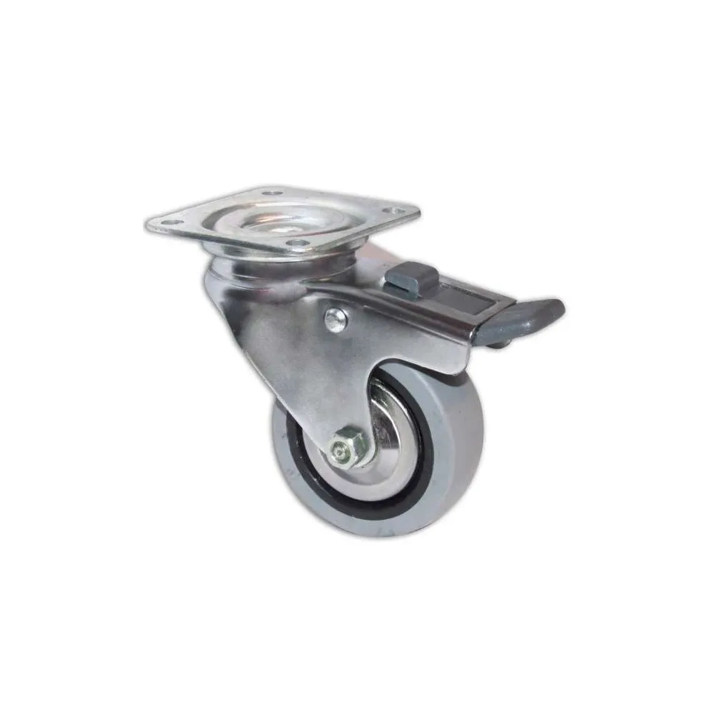 RUOTA GOMMA PIROETTANTE CON FRENO E PIASTRA Dimensioni Ø: Ø 60 mm RUOTA GOMMA PIROETTANTE CON FRENO E PIASTRA Dimensioni Ø: Ø 60 mm