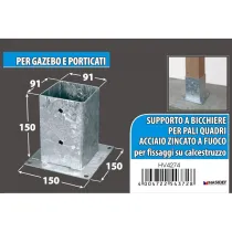 Ancoraggio d'appoggio per travi Misura X X X: 121 x 121 x 150 x 180 mm.
