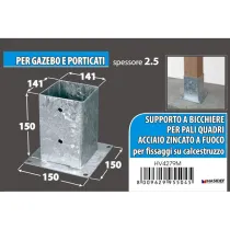 Ancoraggio d'appoggio per travi Misura X X X: 141 x 141 x 150 x 180 mm.