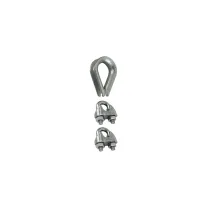 Set 2 morsetti + redance per funi in acciaio zincato Dimensioni m.: 3 mm.