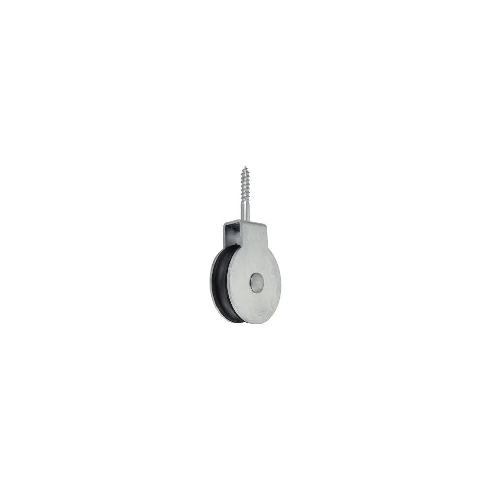 Carrucola con vite in acciaio zincato e poliammide per funi Ø 6 mm. Dimensioni m.: 50 mm. Carrucola con vite in acciaio zincato e poliammide per funi Ø 6 mm. Dimensioni m.: 50 mm.