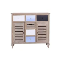 MOBILE CREDENZA 6 CASSETTI 2 ANTE IN LEGNO CHIARO 90 x 100 x 35CM