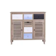 MOBILE CREDENZA 6 CASSETTI 2 ANTE IN LEGNO CHIARO 90 x 100 x 35CM