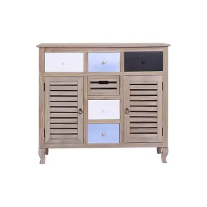 MOBILE CREDENZA 6 CASSETTI 2 ANTE IN LEGNO CHIARO 90 x 100 x 35CM