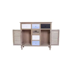 MOBILE CREDENZA 6 CASSETTI 2 ANTE IN LEGNO CHIARO 90 x 100 x 35CM