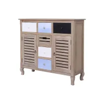 MOBILE CREDENZA 6 CASSETTI 2 ANTE IN LEGNO CHIARO 90 x 100 x 35CM