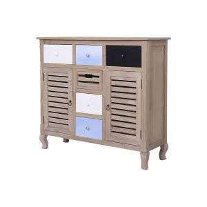 MOBILE CREDENZA 6 CASSETTI 2 ANTE IN LEGNO CHIARO 90 x 100 x 35CM