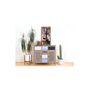 MOBILE CREDENZA 6 CASSETTI 2 ANTE IN LEGNO CHIARO 90 x 100 x 35CM