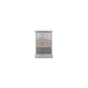 COMODINO 3 CASSETTI LEGNO BIANCO BEIGE SHABBY 54X37X27CM