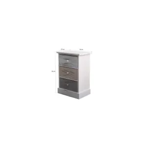 COMODINO 3 CASSETTI LEGNO BIANCO BEIGE SHABBY 54X37X27CM