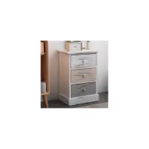 COMODINO 3 CASSETTI LEGNO BIANCO BEIGE SHABBY 54X37X27CM